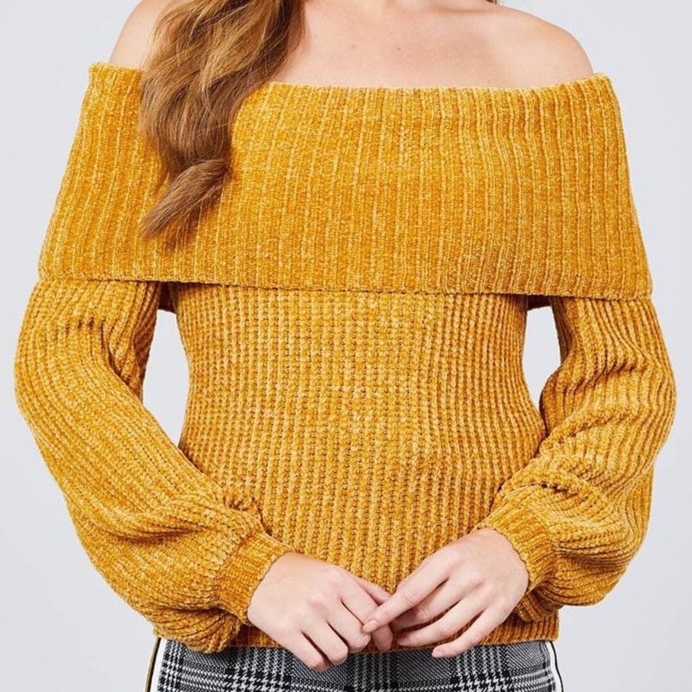Long sleeve off the shoulders chenille sweater